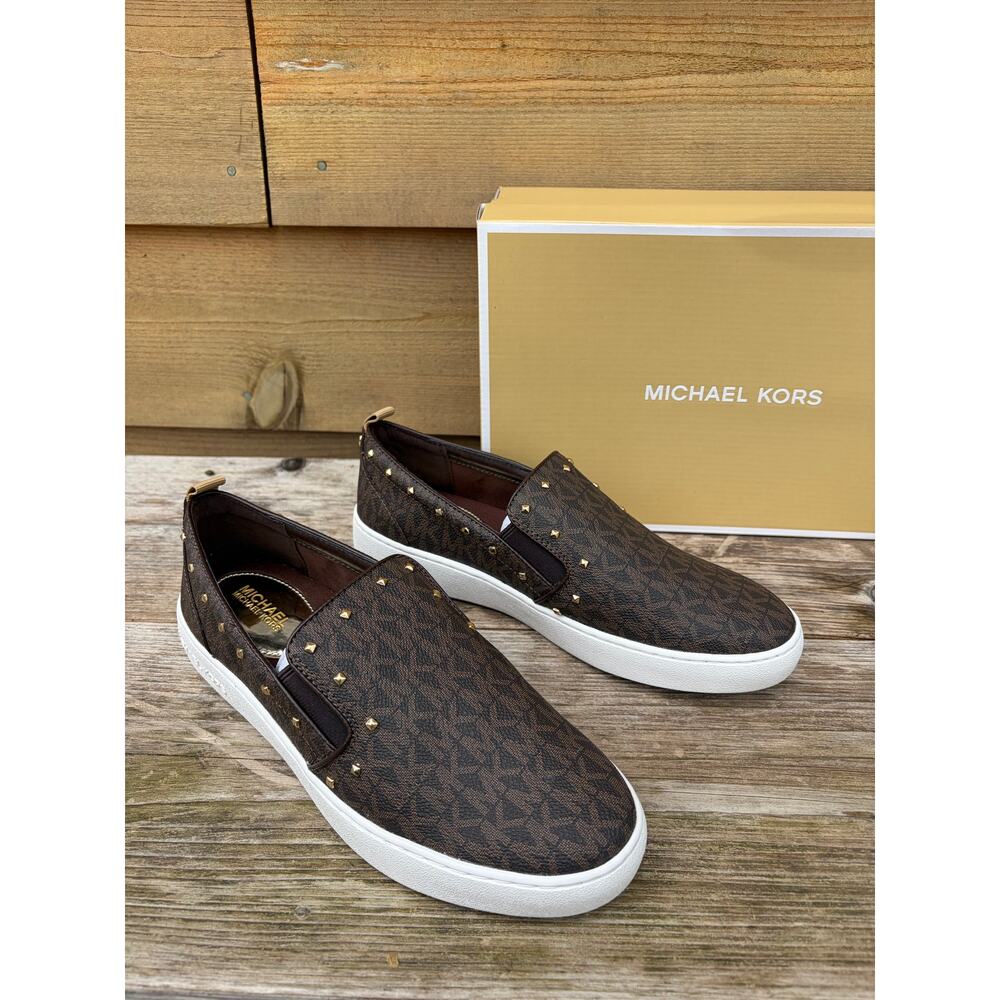 Michael Kors brown gold studded Catelyn Slip On shoe